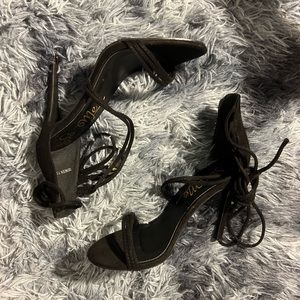 Suede Lace Up Heels - Black